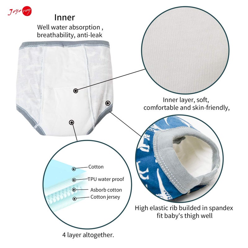 Joyo roy 4Pcs Potty Training Underwear for Boys 100% Cotton Soft Super Absorption Thick Padded Toilet Training Pants Comfortable Toddler Underwear Boys 3T Waterproof Pee Pants with Potty Sticker Chart - Image 3